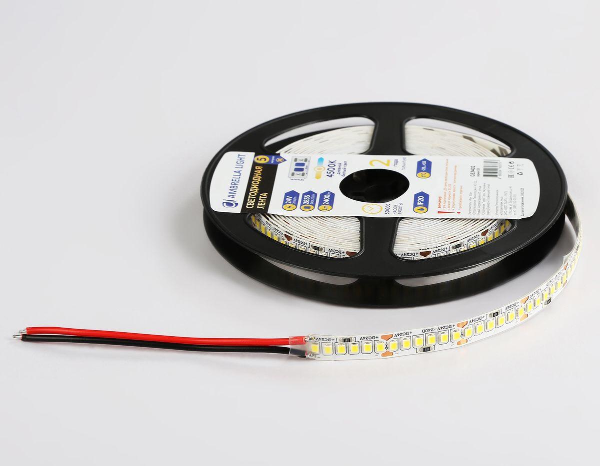фото светодиодная лента дневной белый ambrella light 20w/m 240led/m 2835smd 4500к 5m gs3402 | 220svet.ru