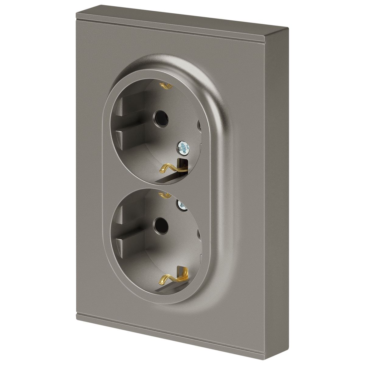 фото розетка эра arktik 16-2105-07 двойная с заземлением 2x2p+e schuko со шторками 16а-250в титан б0070460 | 220svet.ru