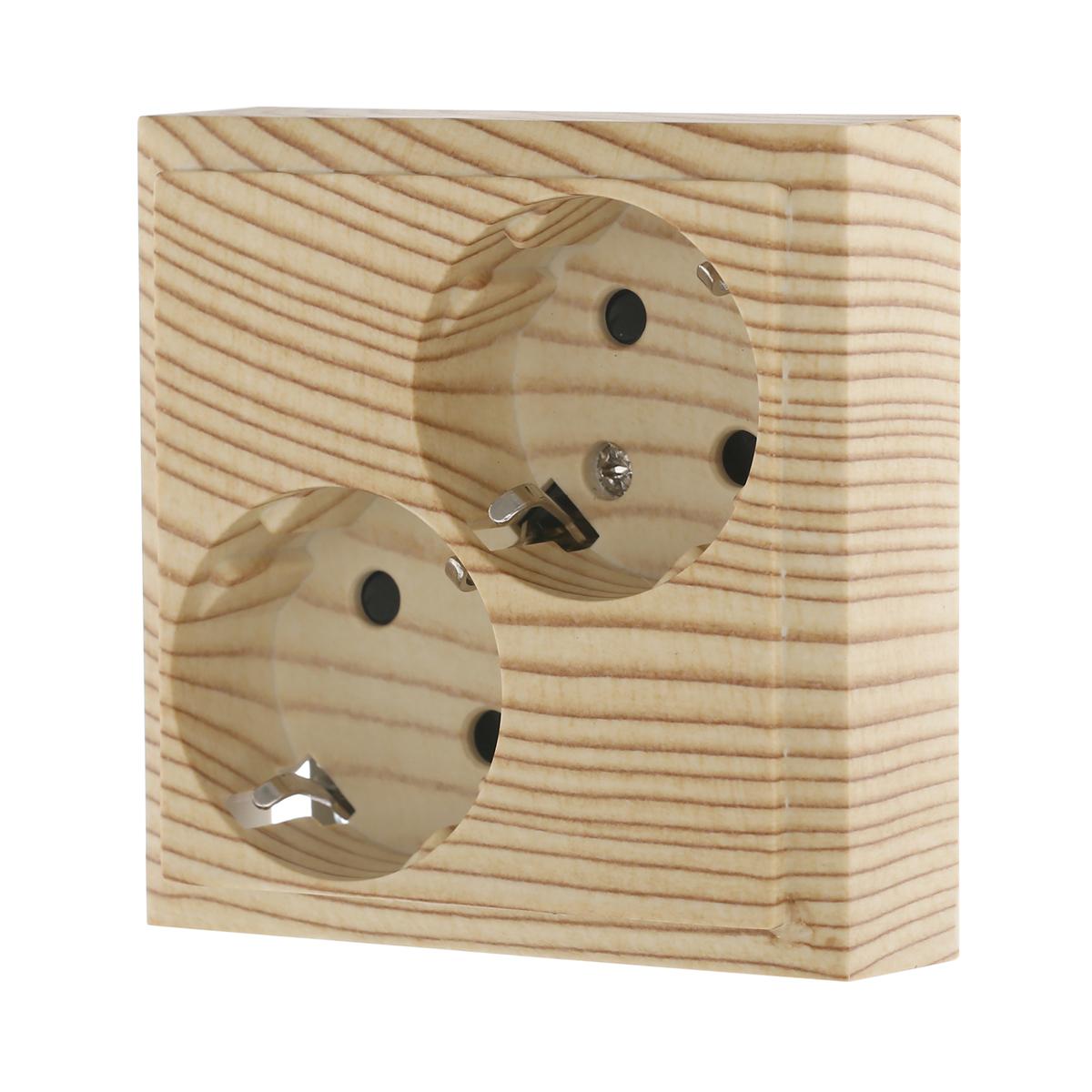 фото розетка lk studio двойная с з/к, со шторками (сосна) lk60 863525-1 | 220svet.ru