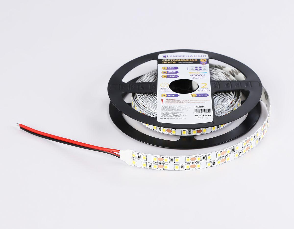 фото светодиодная лента дневной белый  ambrella light 19,2w/m 240led/m 2835smd 4500к 5m gs1602 | 220svet.ru