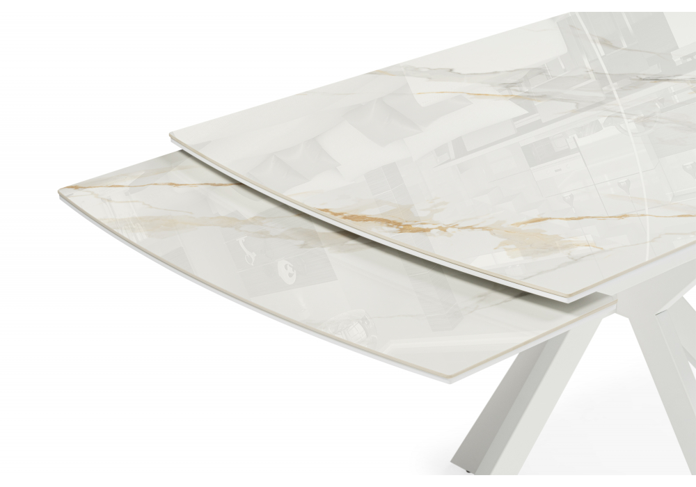 фото керамический стол woodville катчел-2 120(180)x80 calacatta gold / белый 632671 | 220svet.ru