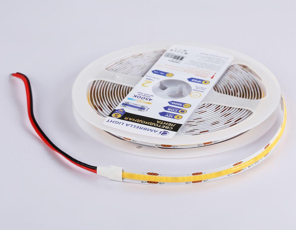 фото светодиодная лента дневной белый ambrella light 10w/m 320led/m cob 4500к 5m gs2602 | 220svet.ru