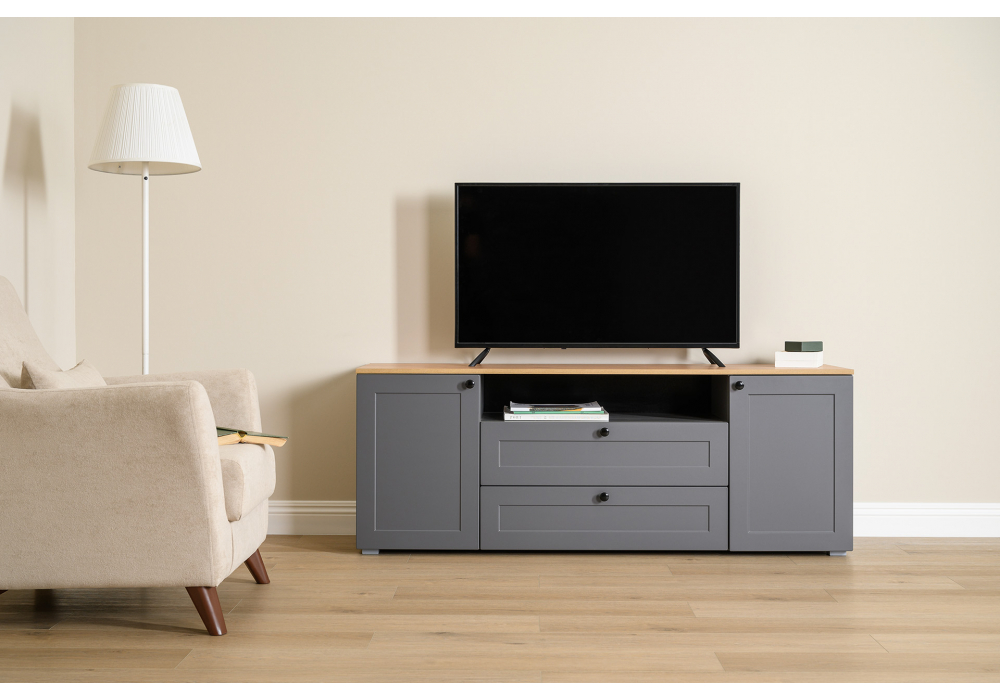 фото тв-тумба woodville опра серый графит / дуб золотой craft 676803 | 220svet.ru