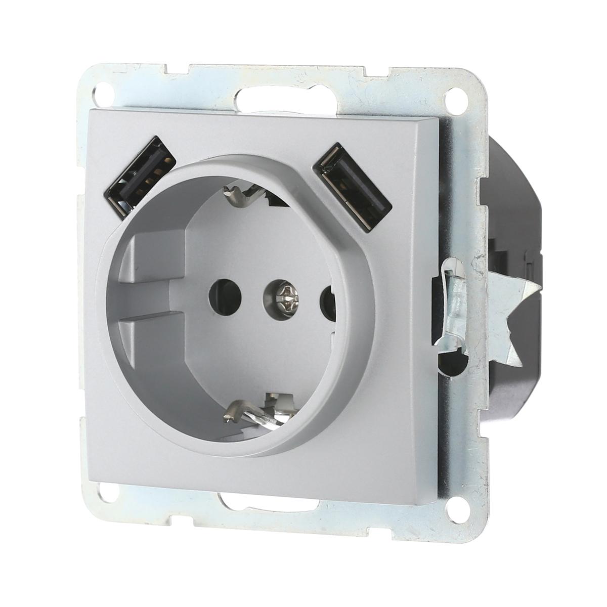 фото розетка lk studio с з/к + 2хusb разъема, 2а (серебристый металлик) lk60 868003-1 | 220svet.ru