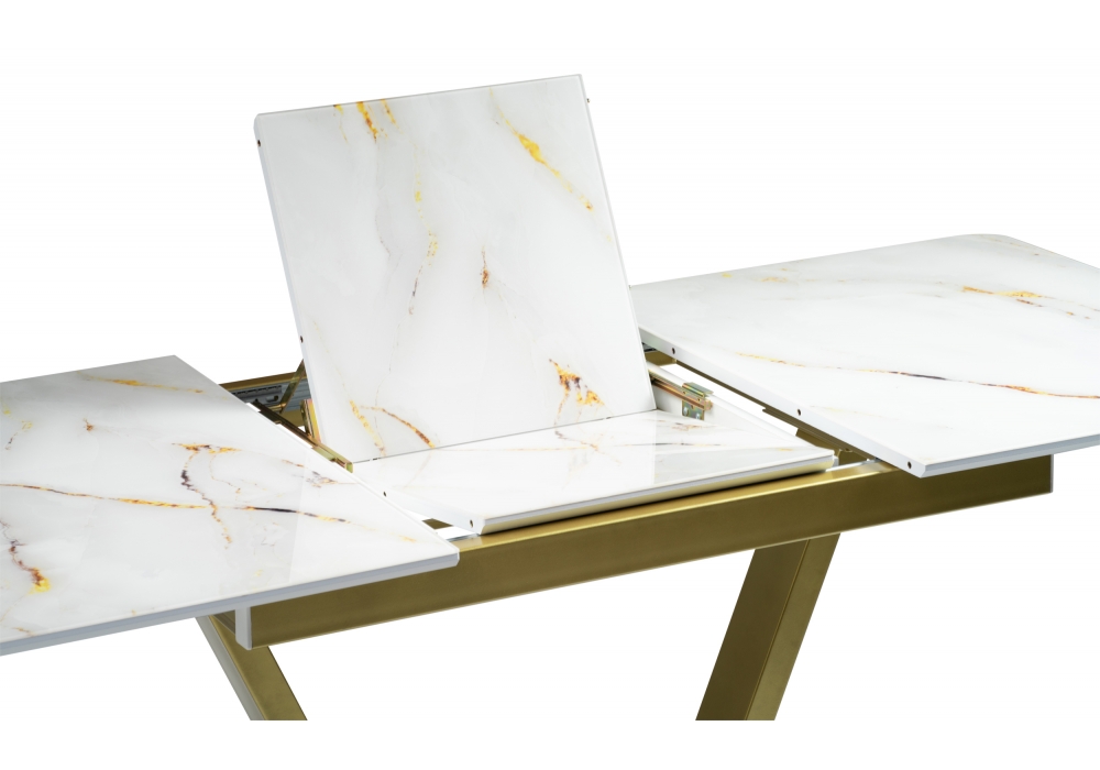 фото стол стеклянный woodville бугун белый / золото 500006 | 220svet.ru