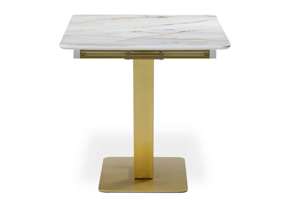 фото стол стеклянный woodville бугун белый / золото 500006 | 220svet.ru