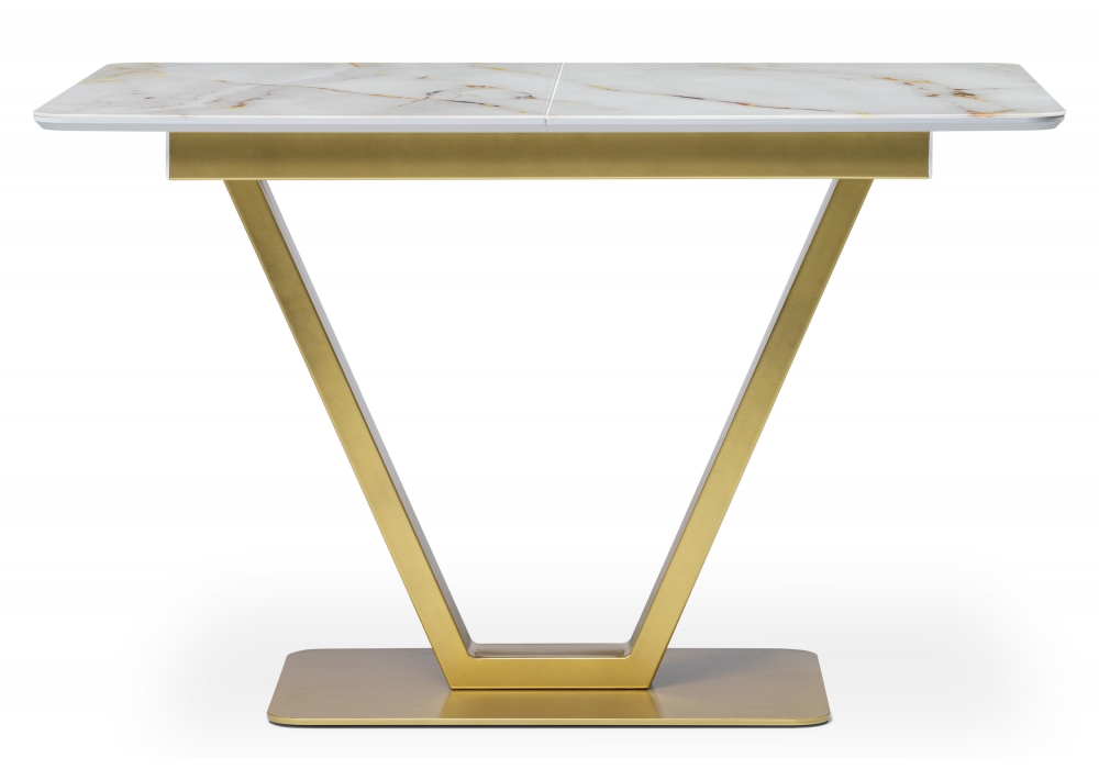 фото стол стеклянный woodville бугун белый / золото 500006 | 220svet.ru