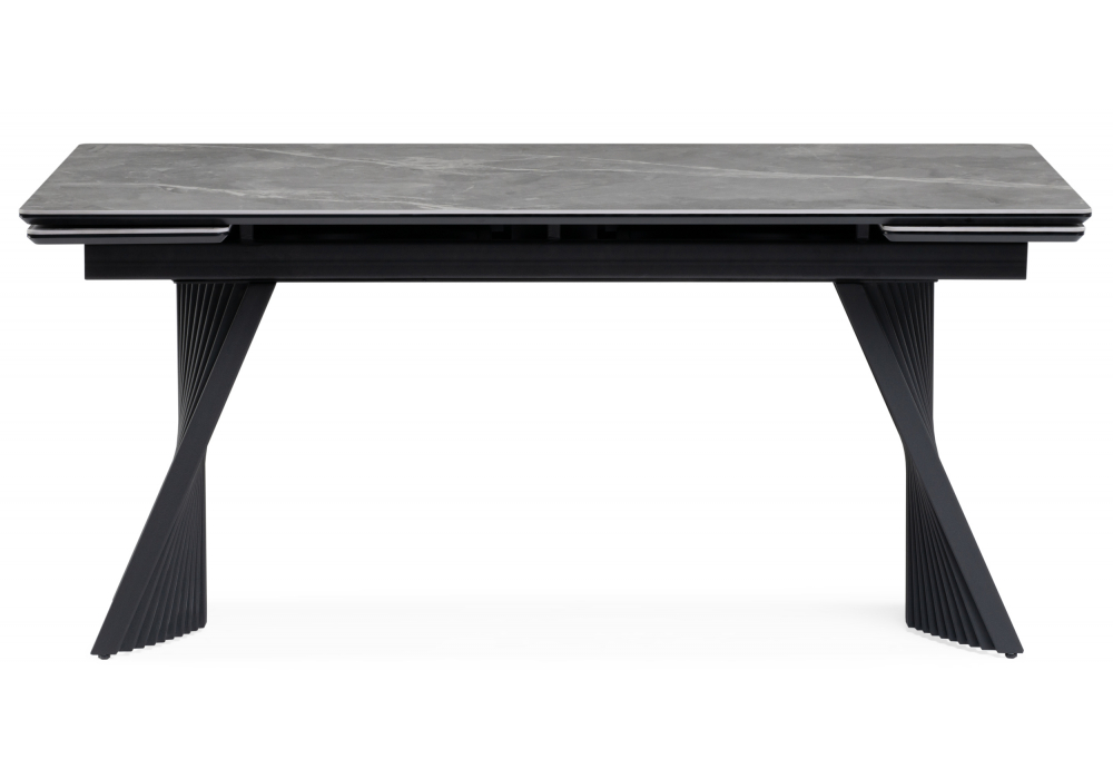 фото керамический стол раскладной woodville вейв 140(200)х80 серый мрамор larka grey / черный 626003 | 220svet.ru
