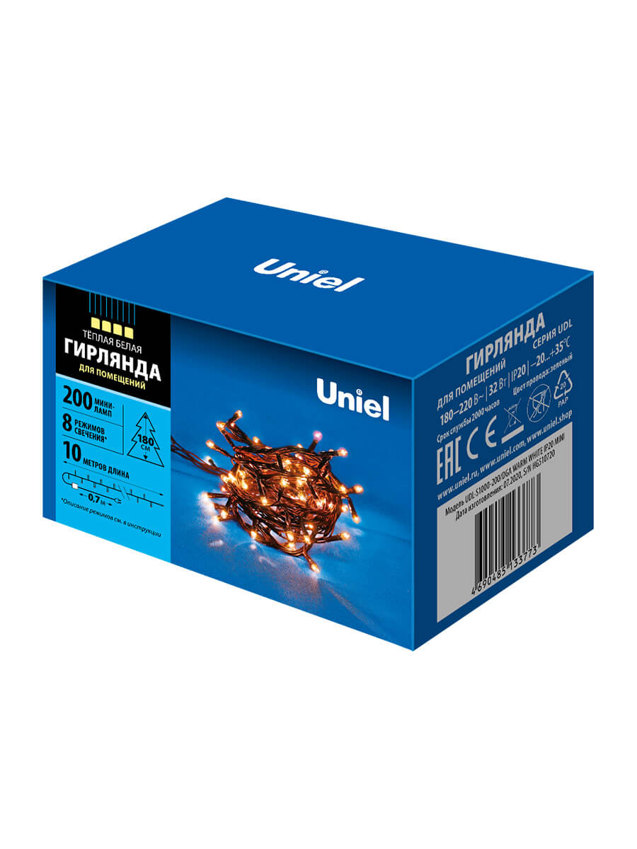 фото светодиодная гирлянда uniel 220v теплый белый udl-s1000-200/dga warm white ip20 mini ul-00007190 | 220svet.ru