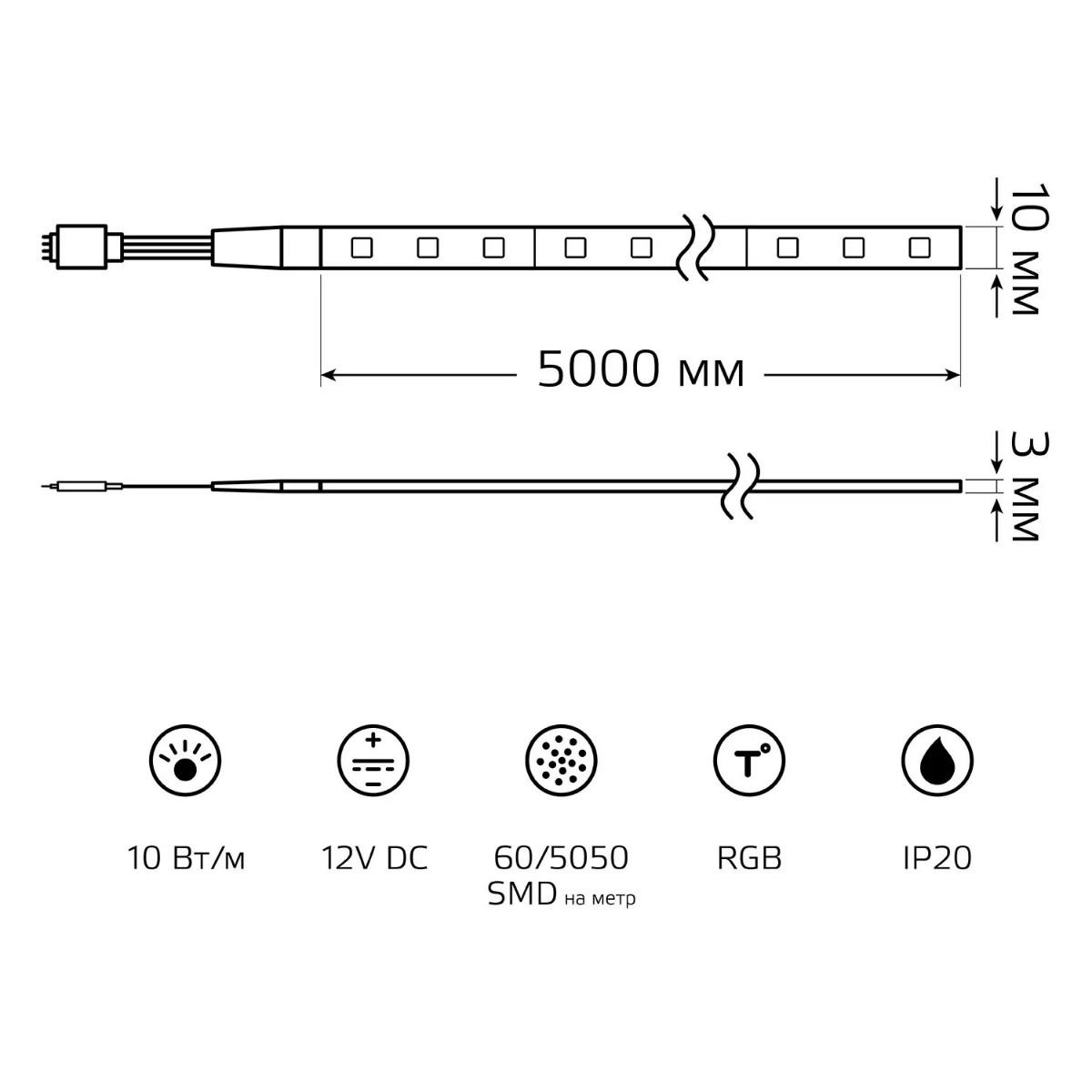 фото лента gauss 10w/m 60led/m 5050smd разноцветный 5m bt042 | 220svet.ru