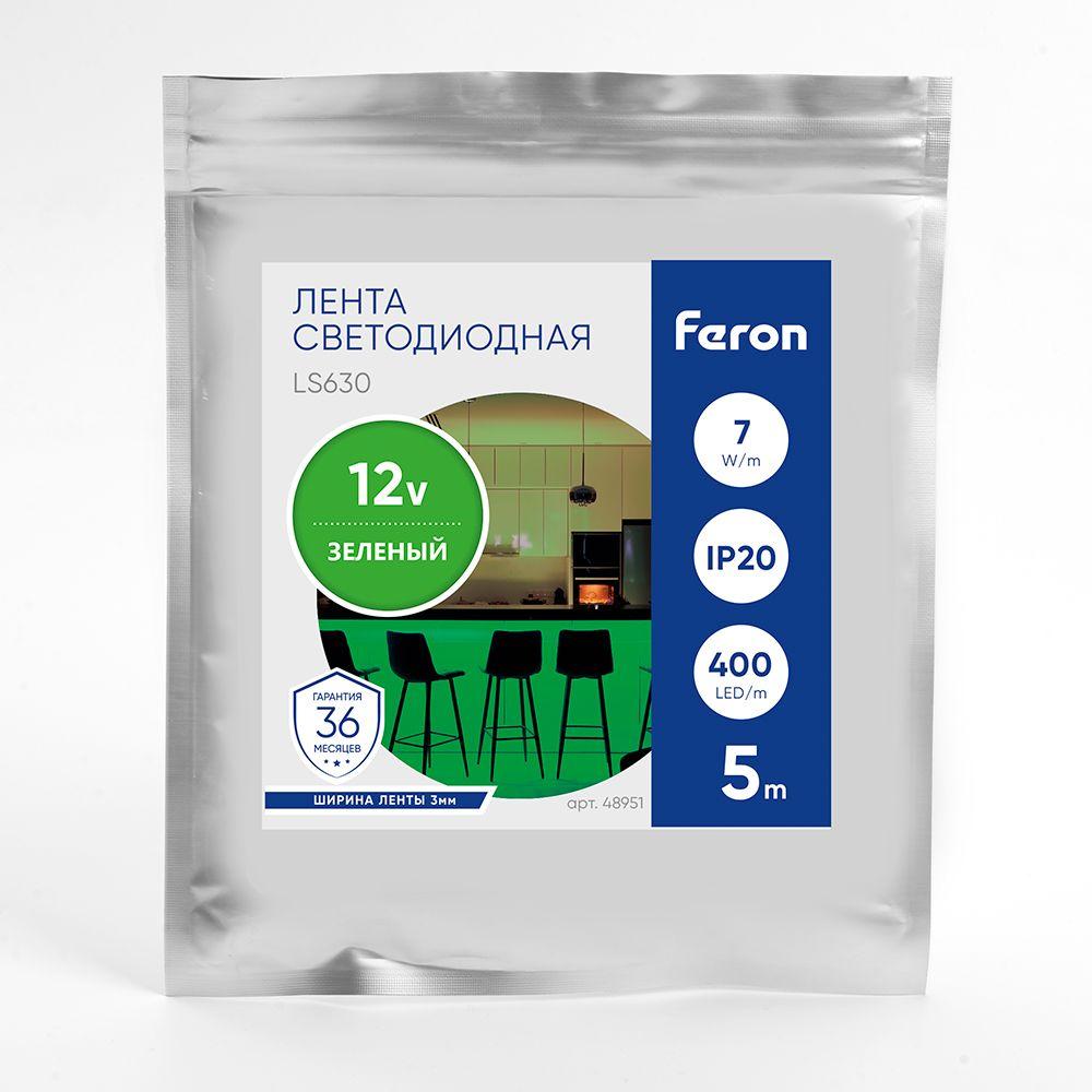 фото светодиодная лента feron 7w/m 400led/m cob зеленый 5м ls630 48951 | 220svet.ru