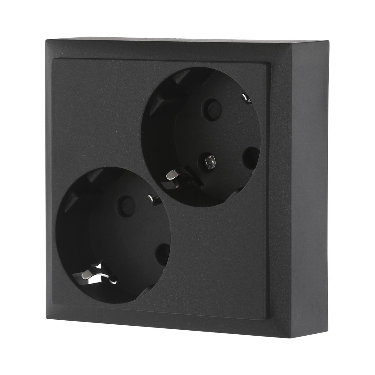 фото розетка lk studio двойная с з/к, со шторками (черный бархат) lk80 843508-1 | 220svet.ru