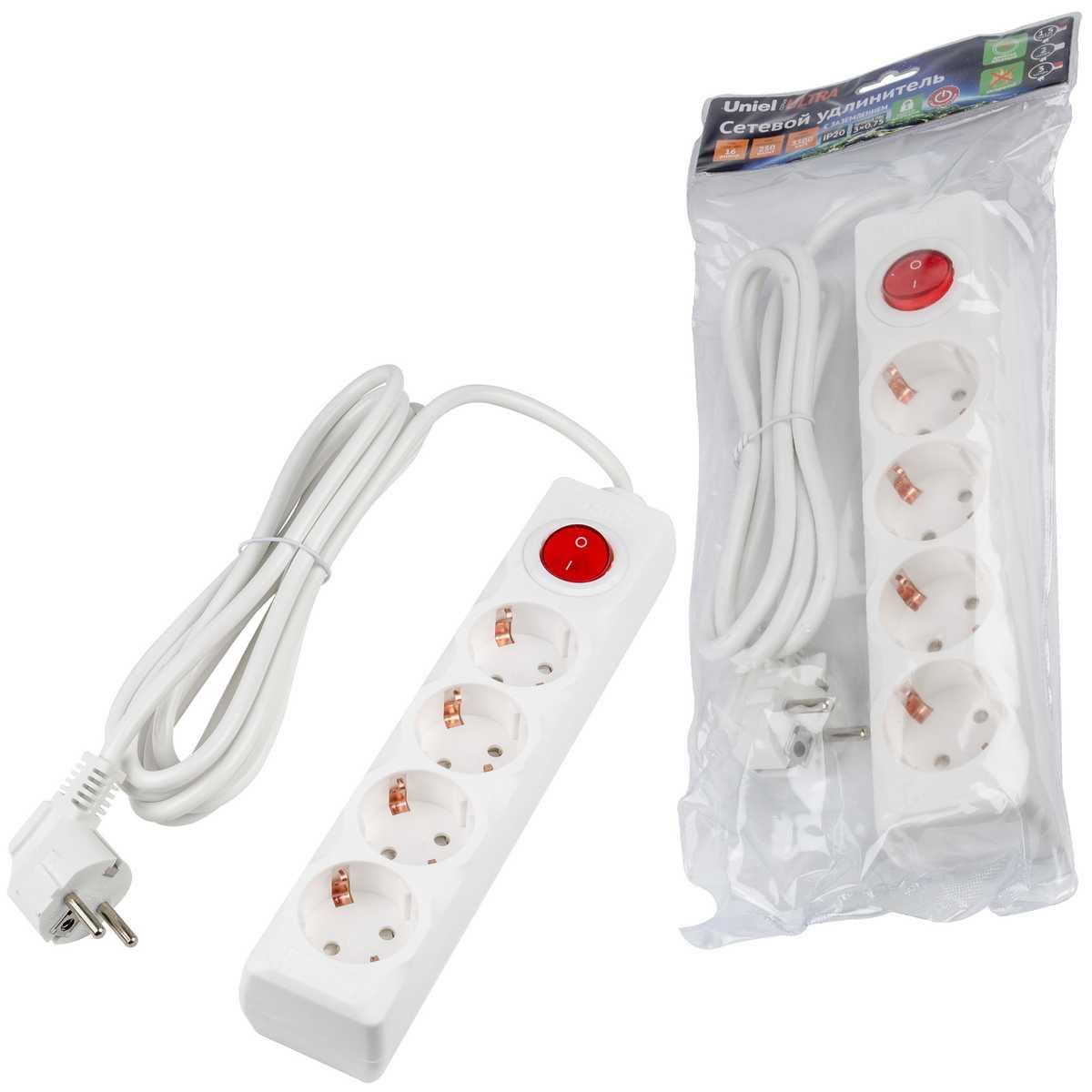 фото удлинитель uniel ultra 4гн х 3м с/з s-gcu4-3b white ul-00010022 | 220svet.ru