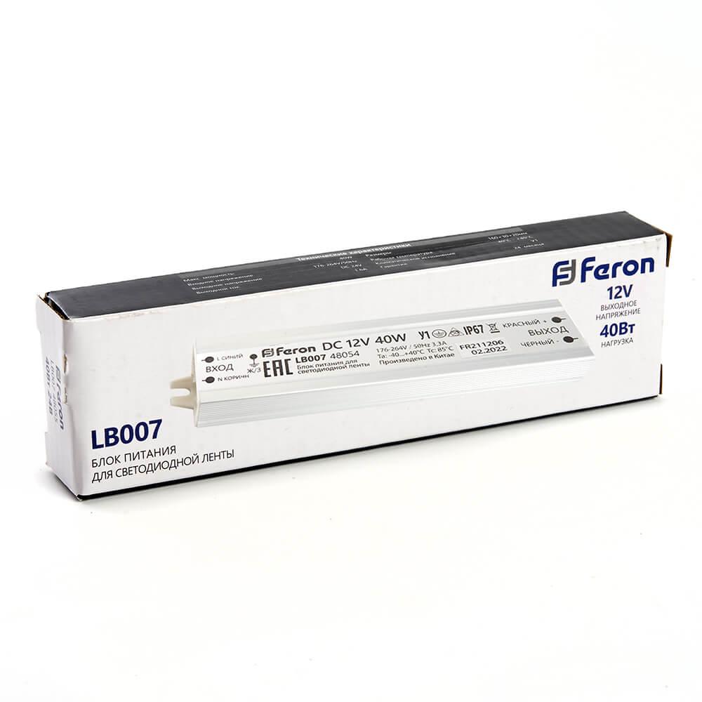 фото блок питания для светодиодной ленты feron lb007 12v 40w ip67 3,3a 48054 | 220svet.ru