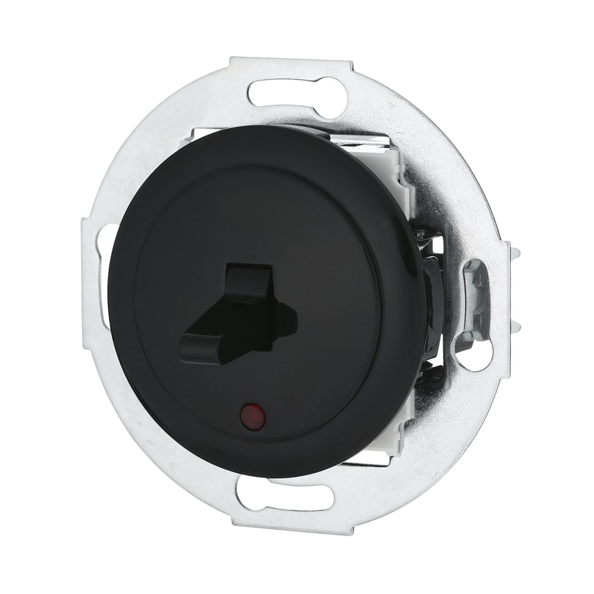 фото переключатель lk studio 1-рычажковый, на 2 направления, с индикатором (схема 6l) 16 a, 250 b (черный) vintage 880908-1 | 220svet.ru