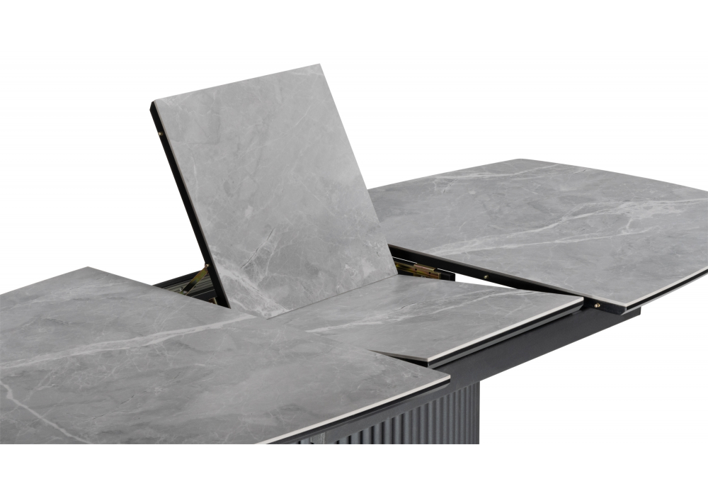 фото керамический стол раскладной woodville фестер 160(205)х90 larka grey / черный 625981 | 220svet.ru